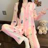 Womens Cute Cartoon Pajamas Set Long Sleeve Loose Loungewear Students Home Wear