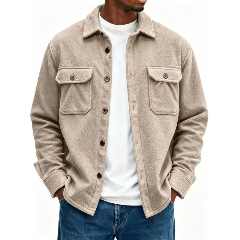 2026 Mens Fall Winter Jacket Relaxed Fit Turn-Down Collar Dual Pockets American Style Casual Outerwear