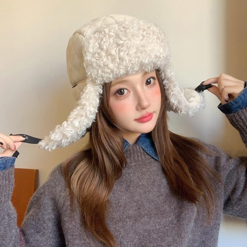 Women S Lamb Fur Earmuff Trapper Hat Warm Winter Casual Hat