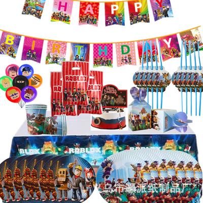 Roblox Jogo Sandbox Tema Festa de Aniversário Conjunto de Decoração Balões de Látex Faixa Toppers de Bolo Louça de Festa Para Celebração de Crianças