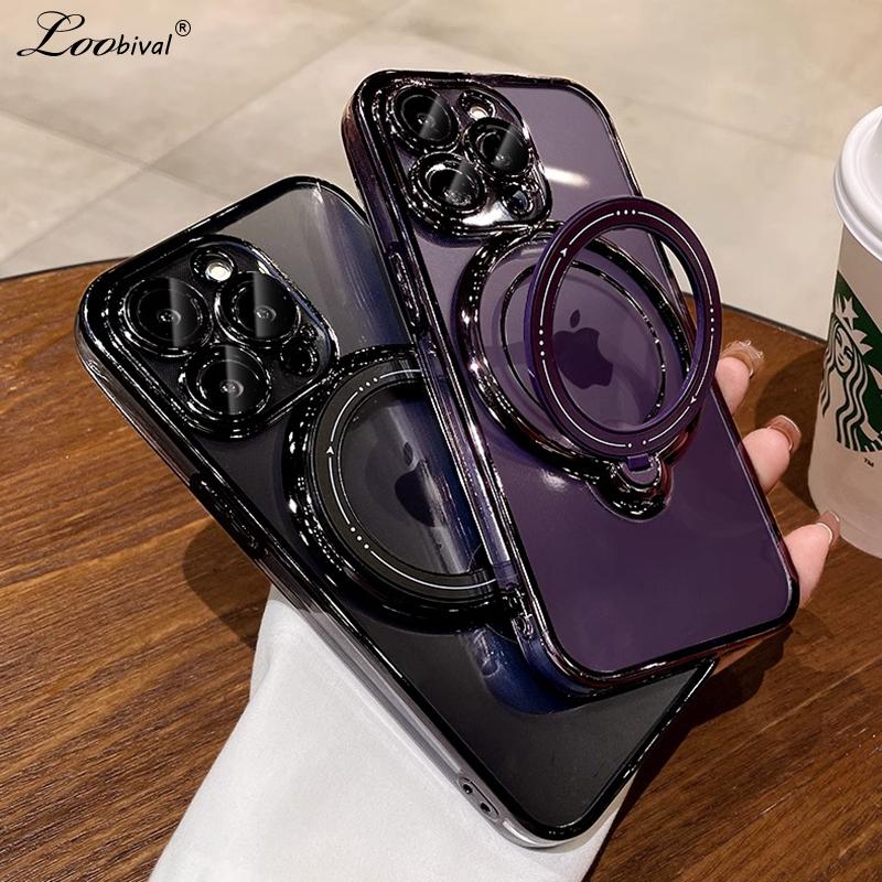 

для Magsafe прозрачный чехол-подставка для iPhone 15Pro 15 14 13 12 Pro Max 11 7 8 Plus SE 2 3 X Xr Xs Plating Bracket Clear Cover For iPhone 13 Pro