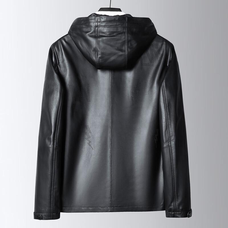 Futing Men's Genuine Sheepskin Hooded Leather Jacket