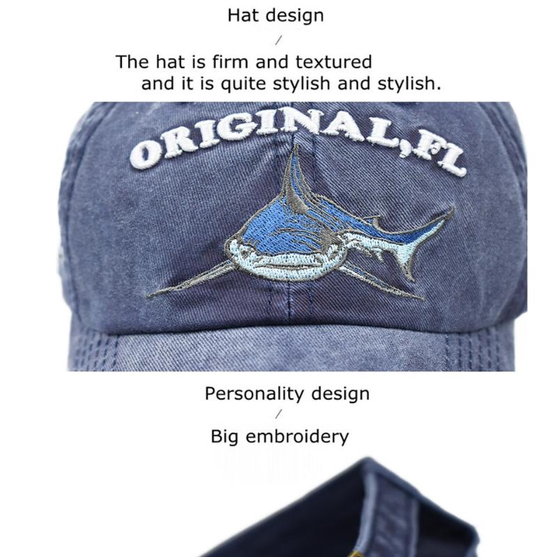 INS cartoon washed embroidered shark baseball cap hat spring and summer
