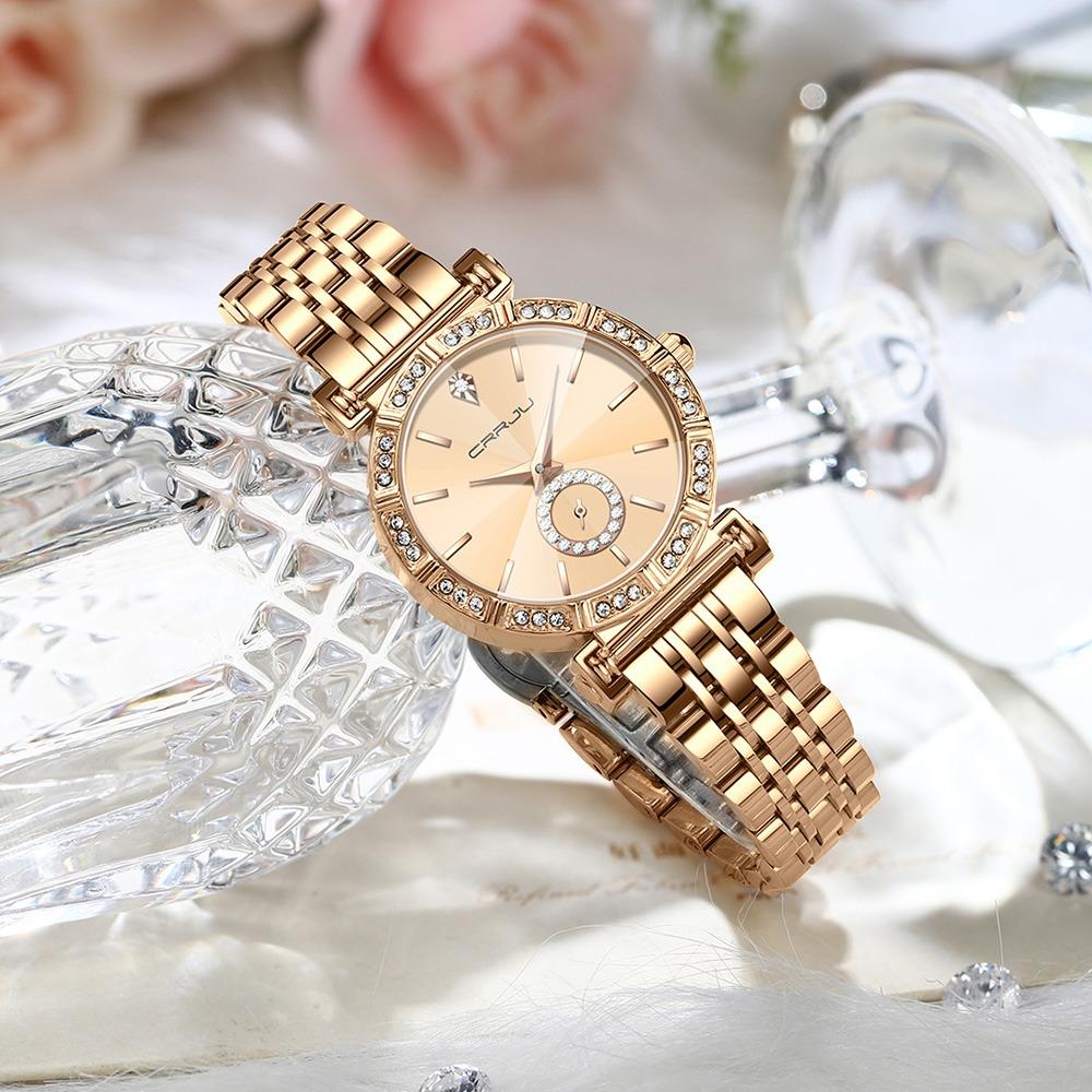 CRRJU Brand Luxury Fashion Original Ladies Watch Waterproof Ladies Watch Stainless Steel Diamond Watch Gift