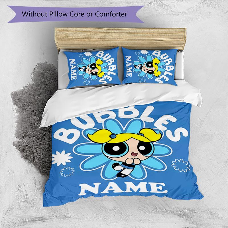 3pcs The Powerpuff Girls2 Cover Set - Personalized Name, HD Printed Bedding with 1 Cover and 2 Pillowcases - Perfect for Home Decor, Easy Care