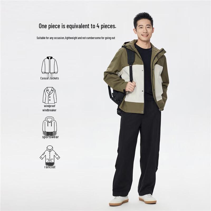 Giordano Men's Water-Repellent Color-Block Windbreaker