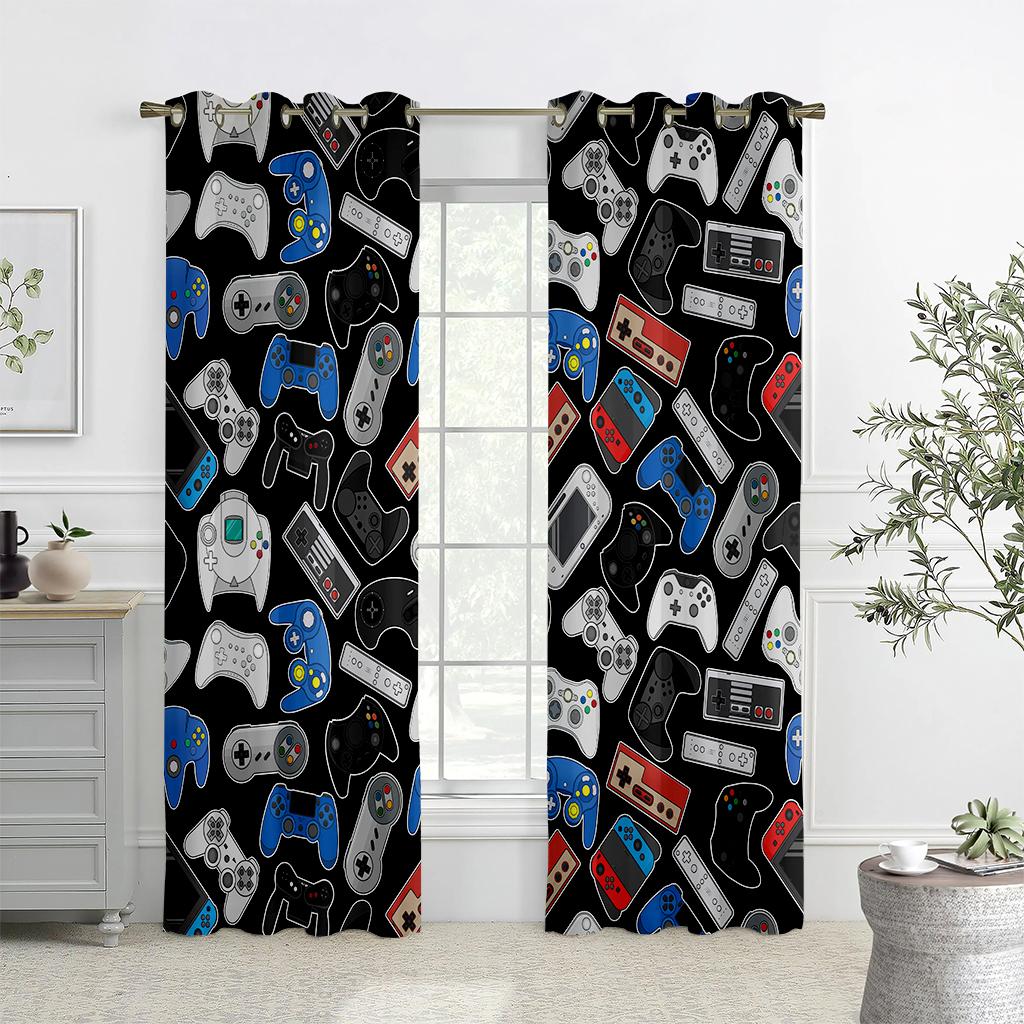 Kids' Cartoon Games Curtains, Electronic Controller Curtains, 2 Panel, Boys, Girls Room, Bedroom, Study, Window Decoration