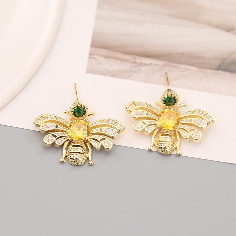 Zircon Bee Earrings Women'S Exquisite Light Luxury High-End Earrings Fashion Temperament Versatile Earrings