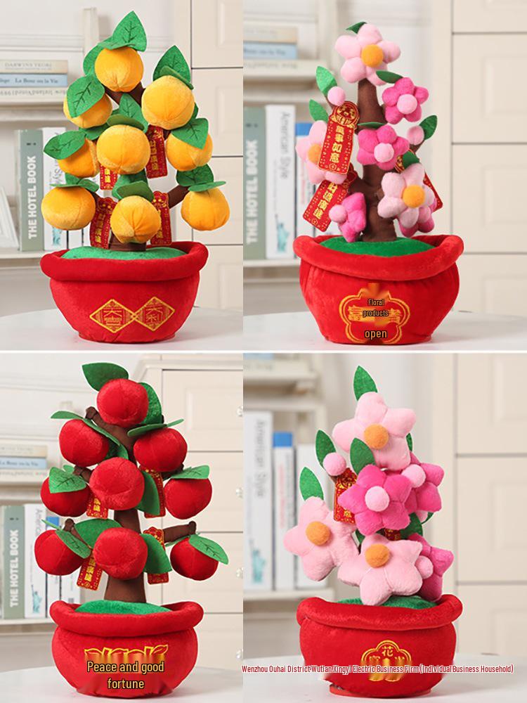 New Year Desktop Peach Blossom and Orange Tree Ornaments for Spring Festival Decor