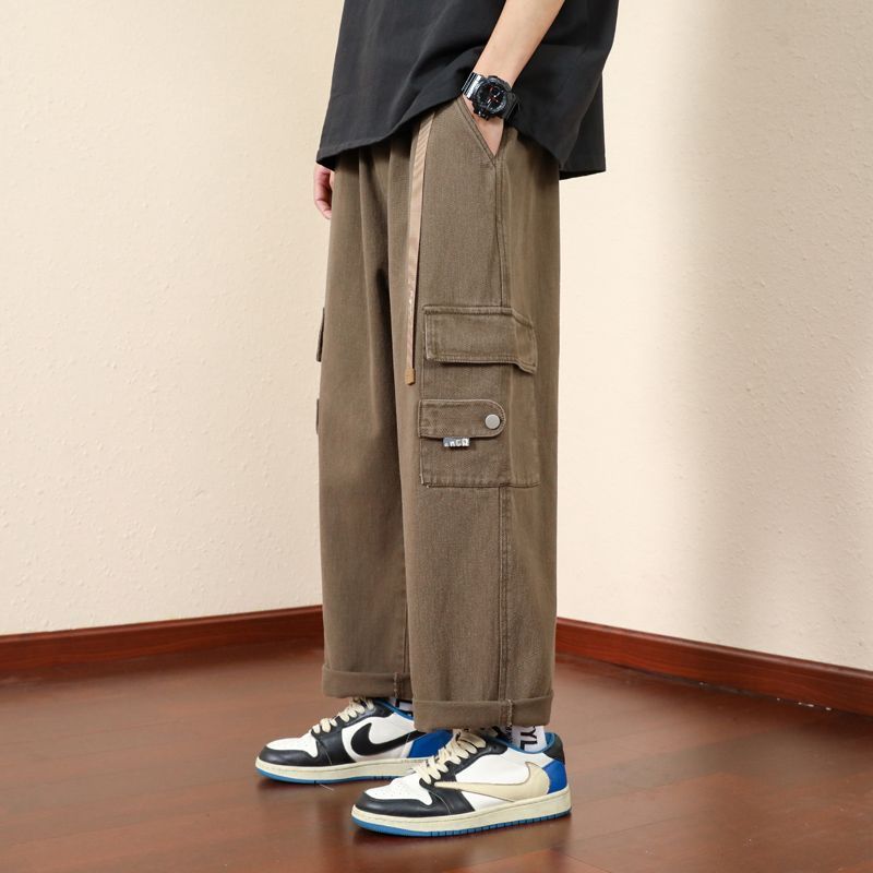 High-end Multi-pocket Men's Slim Loose Straight-leg Casual Wide-leg Trousers