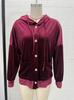 2026 Women's Autumn/Winter Velvet Hooded Button-Up Cardigan Coat - European/American Style, Solid Color, Long Sleeve, Casual Fashion