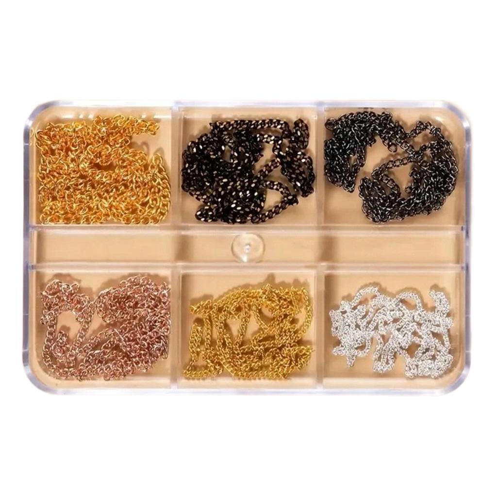 6 Grids Rock Style Nail Art Chains Mixed Metal Accents Classic Gothic DIY Nail Jewelry Accessories