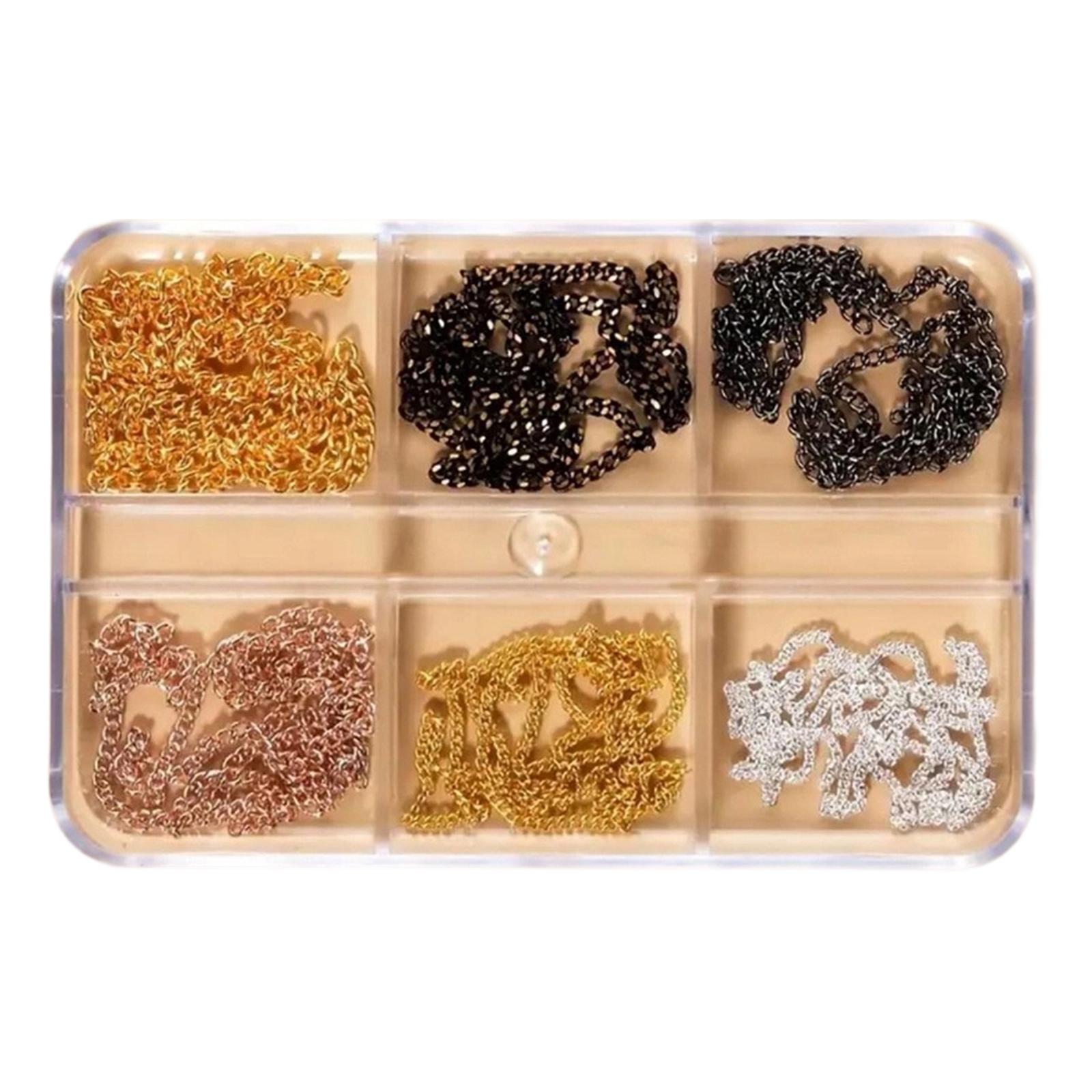 

6 Grids Rock Style Nail Art Chains Mixed Metal Accents Classic Gothic DIY Nail Jewelry Accessories