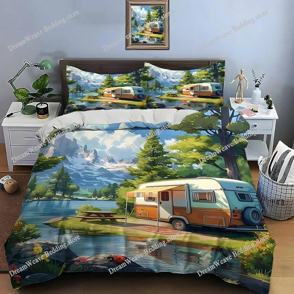 Outdoor camping enthusiasts Style Duvet Cover Pillow Case Bedding Set Quilt Cover Double Bed Home Textileextile Luxury Gift