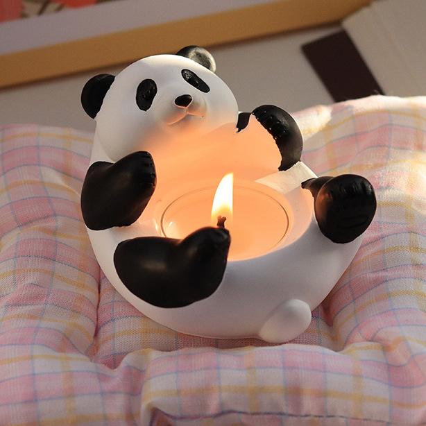 Adorable 3D Gypsum Cartoon Panda Candle Holder - Handmade Scented Candlestick Long-lasting Fragrance Ambience Decor Gift