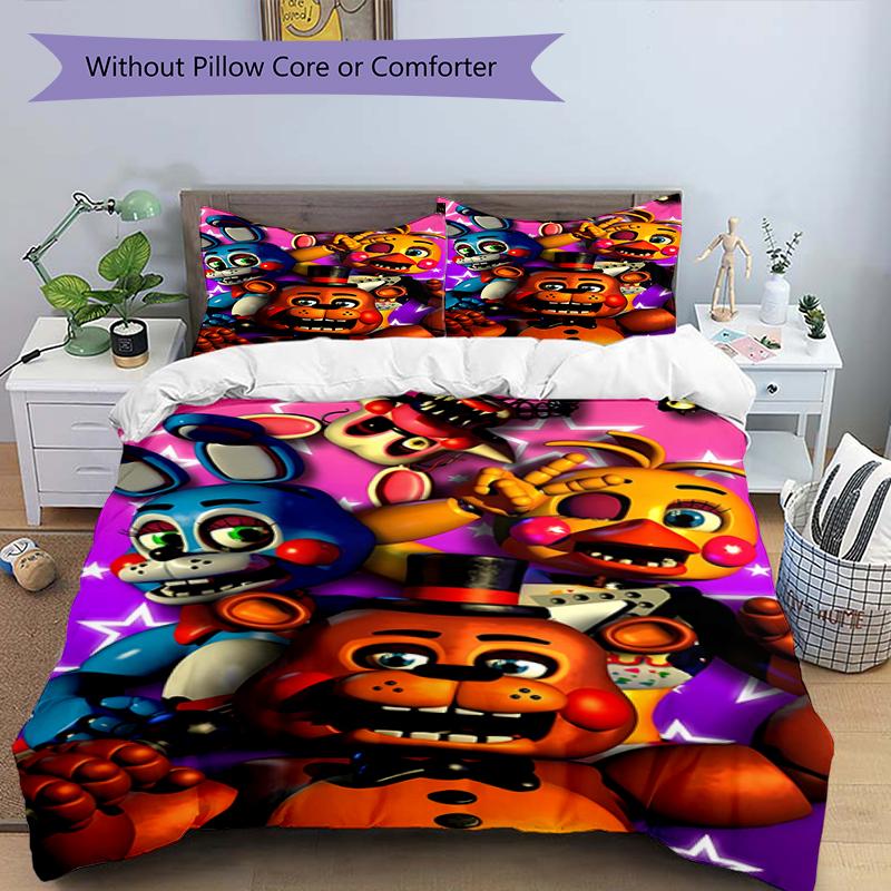 3pcs Freddy Bear2 Design Cover Set - HD Printed Bedding with 1 Cover and 2 Pillowcases - Perfect for Home and Dorm Decor