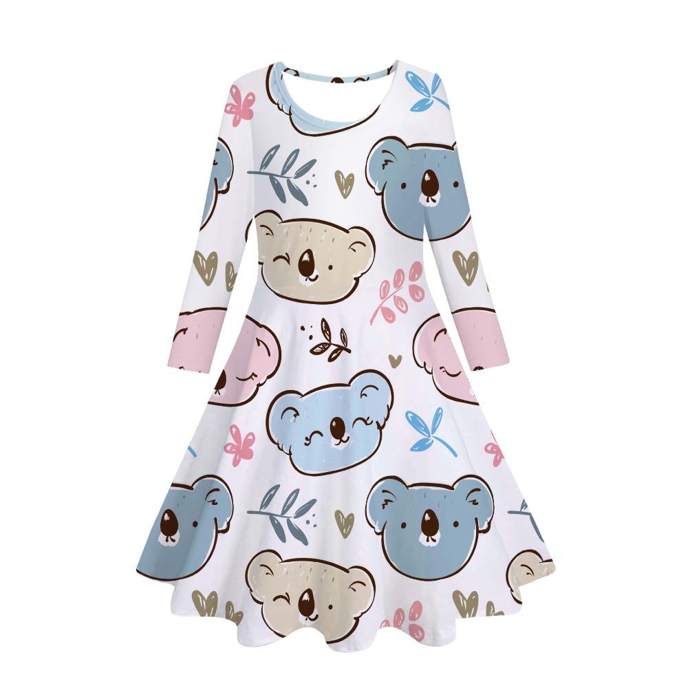 Girls' 3D Tropical Koala Dress Long Sleeve Summer Spring Vacation Daily Holiday Princess Beautiful Sweet Kids 4-12 Years Casual Dress A Line Dress