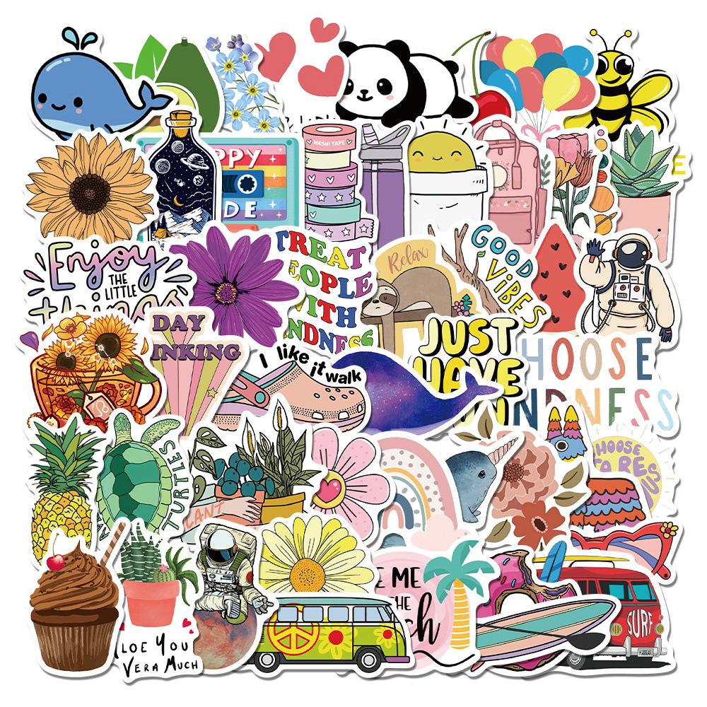 50 Purple Cartoon Graffiti Stickers for Suitcase, Water Bottle, Skateboard, Refrigerator - Waterproof and Mixable Decals