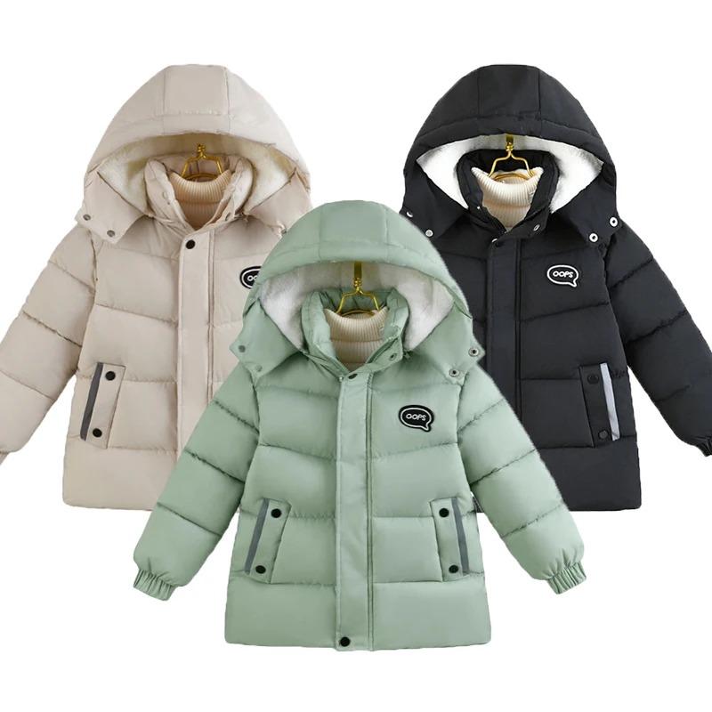 Winter Boys Jacket Long Solid Color Berber Fleece Lining Thick Warm Hooded Parka Teen Boy Snowsuit
