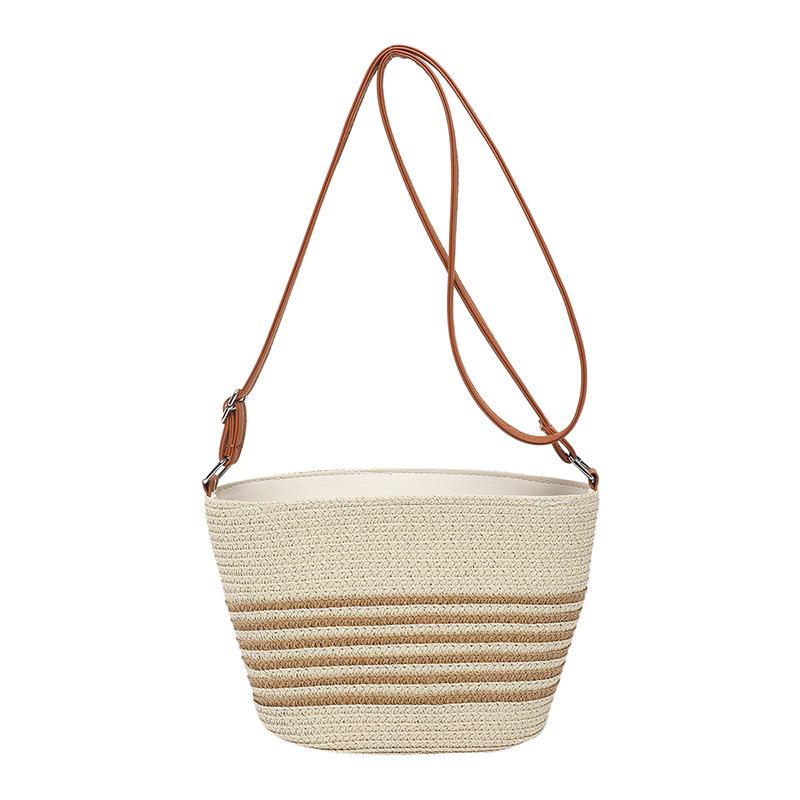 Fashion Versatile Woven Summer Seaside Bucket Bag Women's Leisure Personality Niche Design Striped Beach Messenger Bag