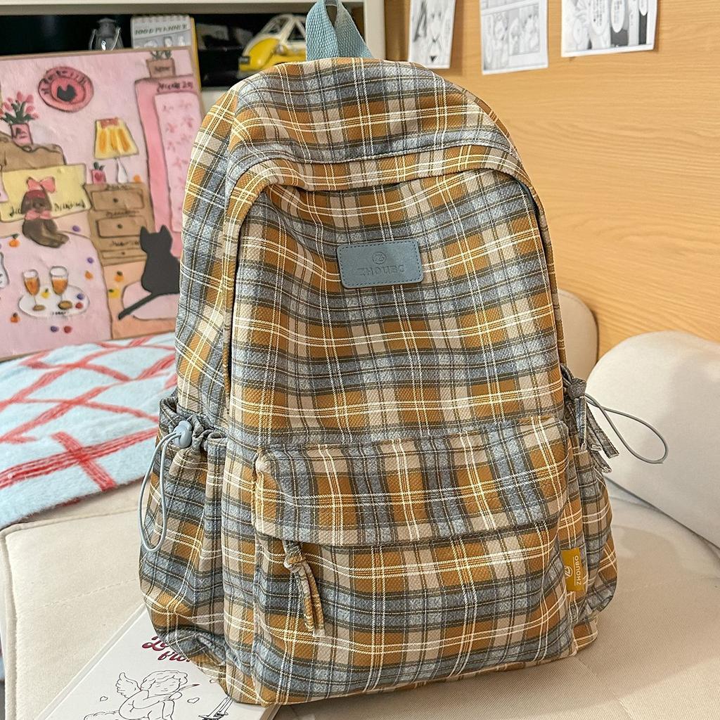 Schultasche Britischer Retro-Karopack Rucksack Mädchen Mittelschülerin Schultasche Große Kapazität Ins High School College Student Vielseitiger Rucksack