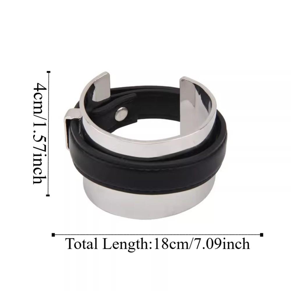 Silver Exaggerated Metal Bangle Armlet Women Open Bangle Belt Buckle Leather Bracelet  Daily