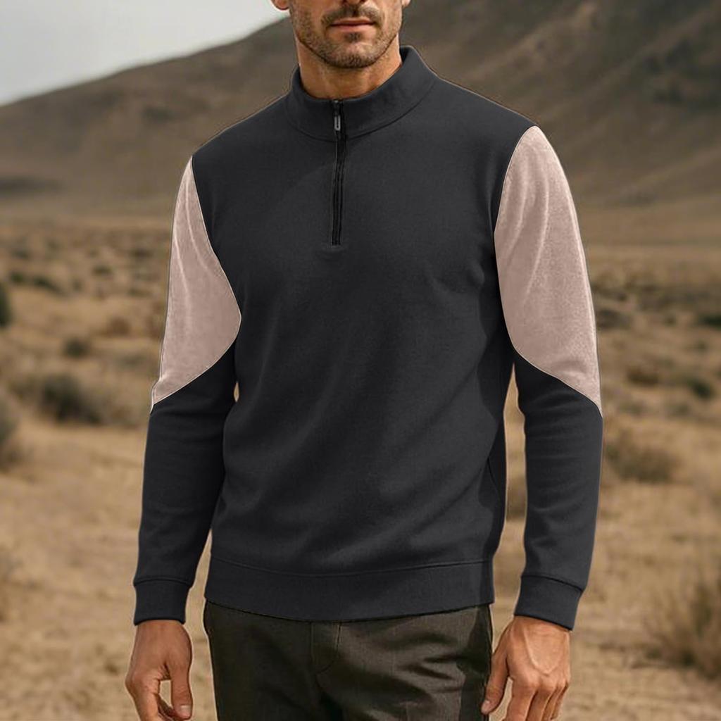 Mens  Sweatshirt Color Block Long Sleeve Stand Up Collar Golf Shirts Mock Neck Casual Pullover Top