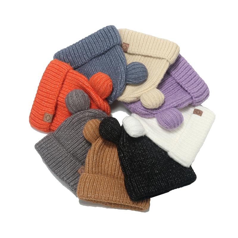 Children's knitted hat cute bear ears wool hat Korean version Japanese thermal ear protection pullover hat for children
