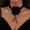 European and American Sweet and Cool Gothic Style Fabric Rose Flower Choker Choker Creative Bleeding Crystal Tassel Necklace