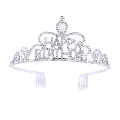 Bridal Tiara Alloy Rhinestone Non Slip Comb Headband Princess Birthday Hairpin Shoulder Strap Set