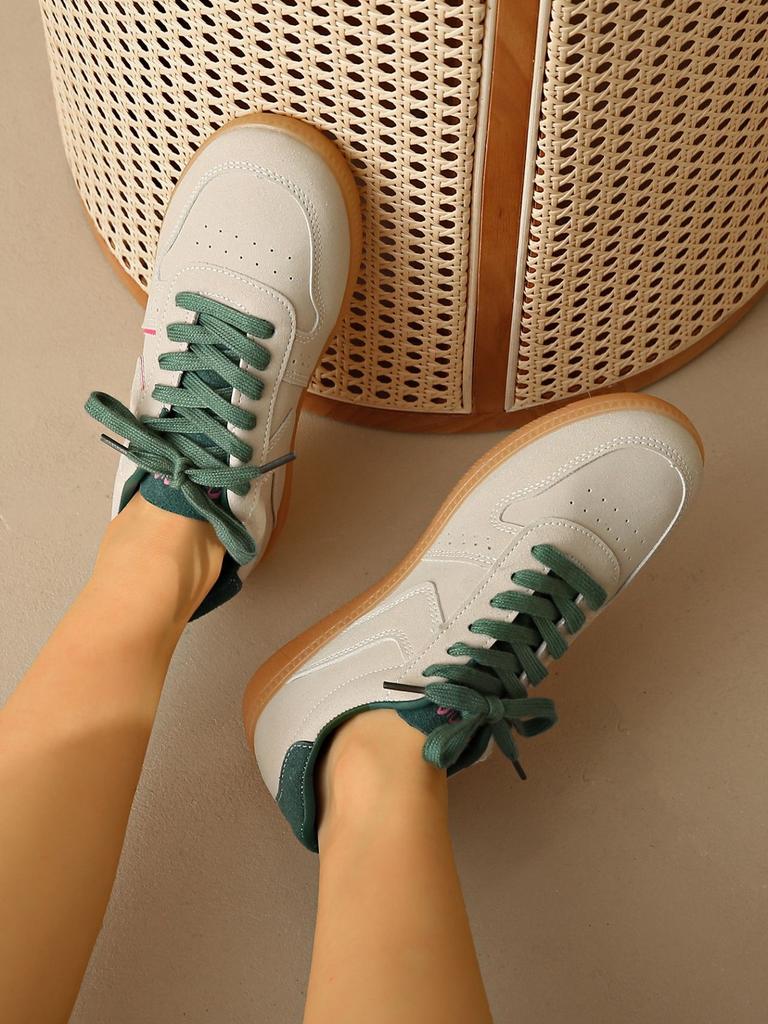 Fashion Mix Color Women's Autumn Sneakers Fashion Splicing Flat Heel Vulcanized Shoes Female Lace-Up Non-Slip Pu Leather Casual Shoes
