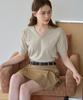 Deuloupisumeon V-Neck Puff Short Sleeve Cotton Knit [Sand Grey]