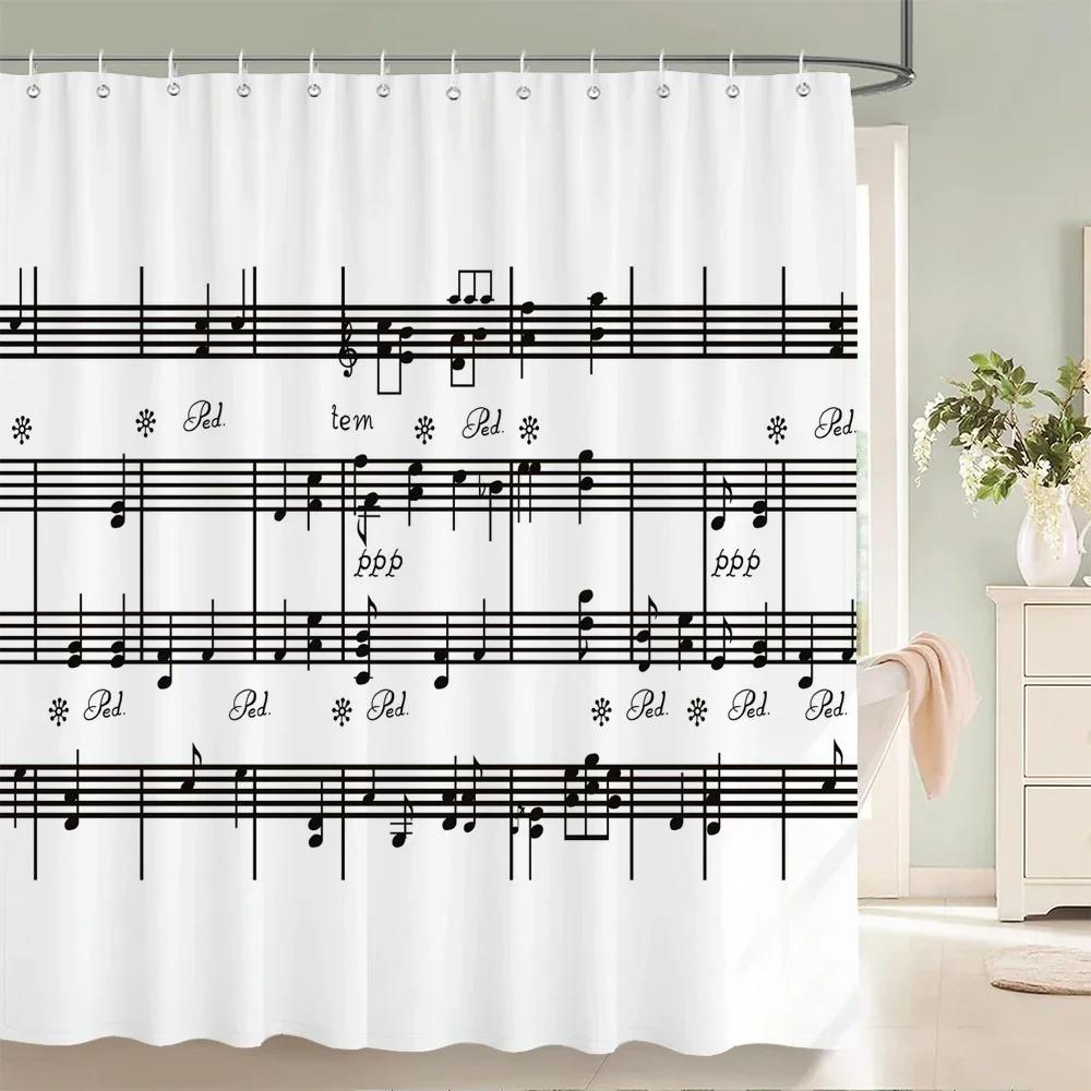 Butterfly Music Style Shower Curtain Fantasy Art Musical Note Waterproof Fabric Bathroom Curtain Room Decor Curtains With Hooks
