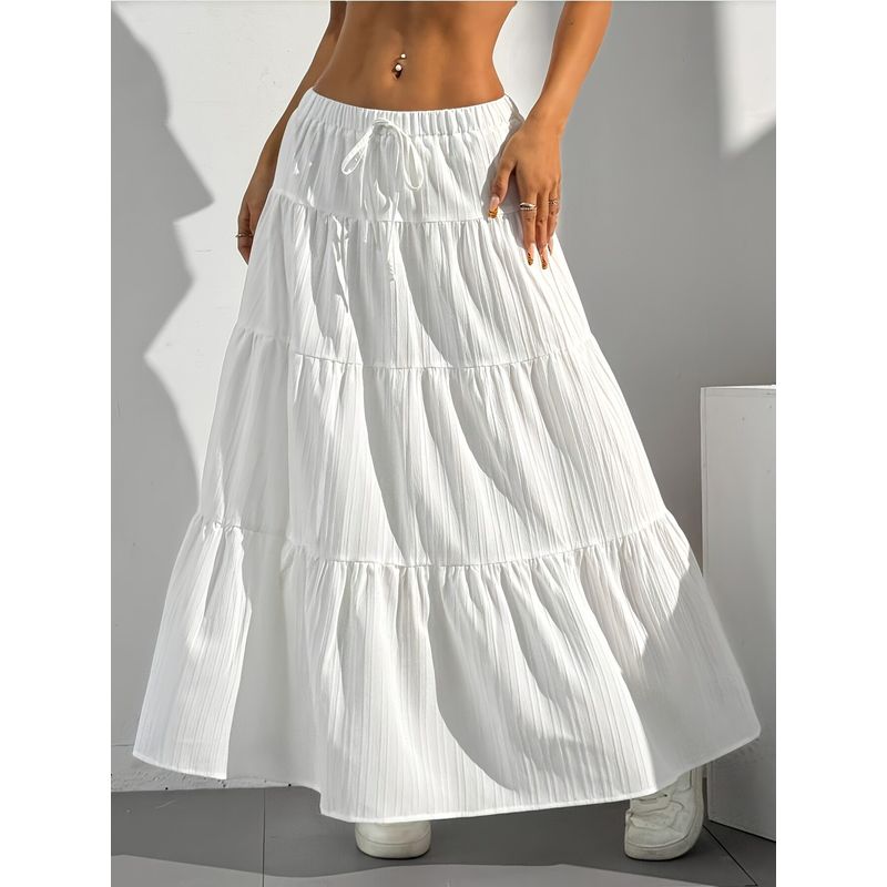 

Cross-Border New Style Wish Spring and Summer Women s Half-Skirt with Tie-Up and Patchwork Design, Loose Long Skirt, Plus-Size Women s Clothing White S
