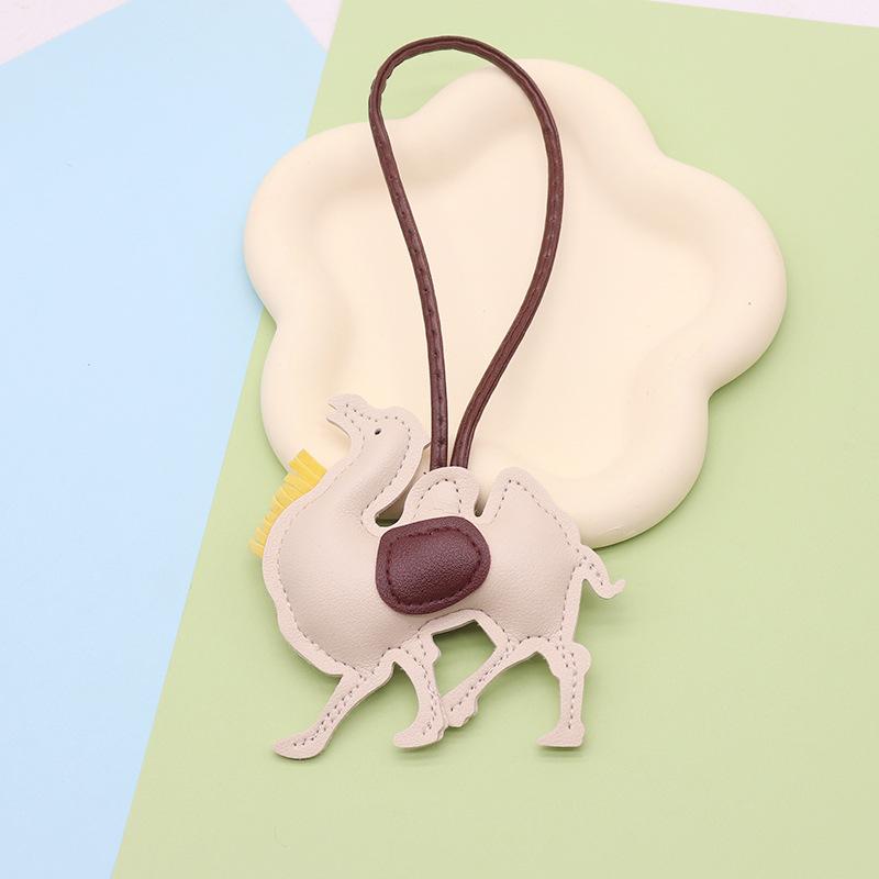 Women Leather Camel Bag Pendant Keychain Cartoon Animal Keyring Cute Ornament
