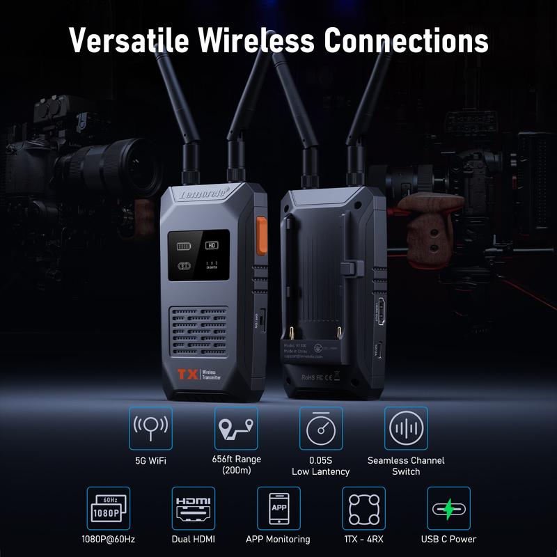 Lemorele 5G 1080P Wireless HDMI Transmitter and Receiver 200M Low Latency Video Transceiver For Camera Laptop PC TV APP Preview