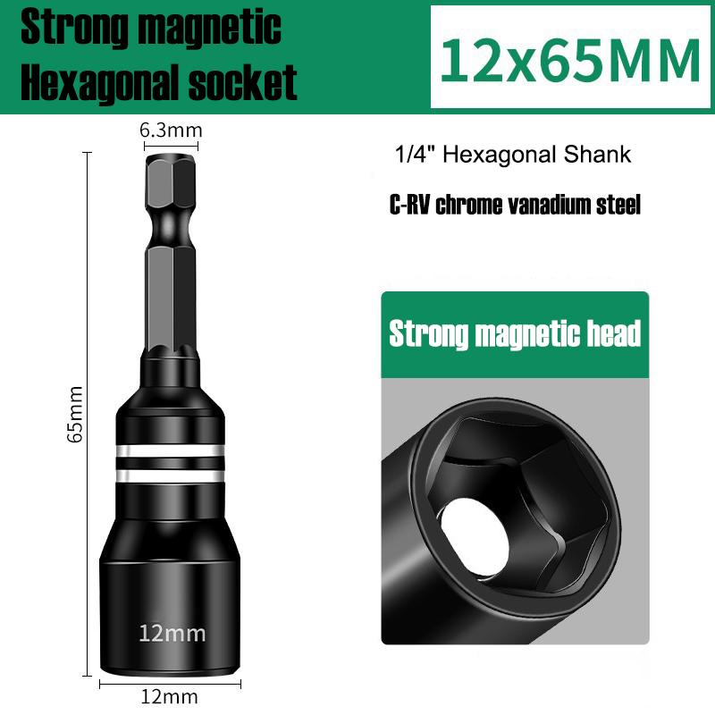 6-14mm Strong Magnetic Socket 6.3mm 1/4" Shank Hexagon Screwdriver Bit Hand Electronic Drill C-RV Nut Key Rotary Tool Accessories