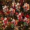 8/16/24PCS Christmas Wooden Ornaments Bicycle Santa Claus 2D Flat Pendant Xmas Tree Decoration Holiday Gift Christmas Decor