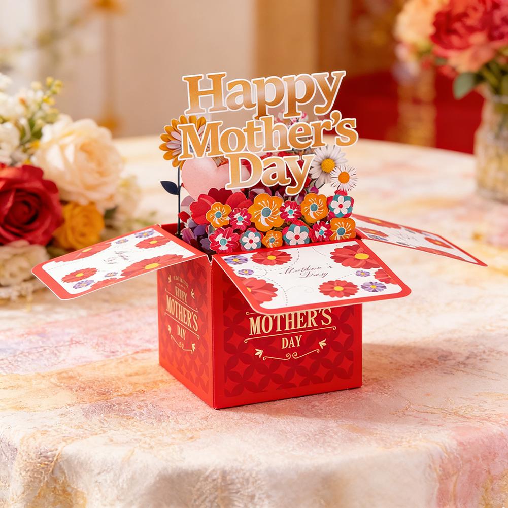 Mother‘s Day Father’s Day 3D Flower Bouquet Card Greeting Blessing Card Gift Box for Mom Dad with Message Card and Envelope