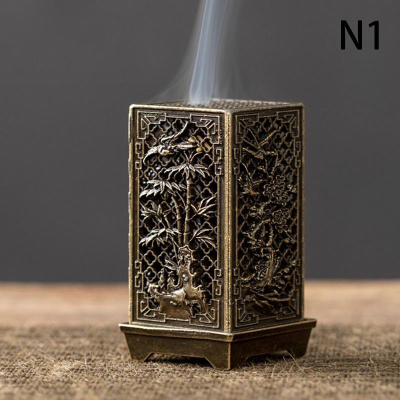Square Vertical Incense Burner Small Xiangyun Alloy Incense Holder Indoor Aromatherapy Home Ornament Chinese Plum Inense Burners