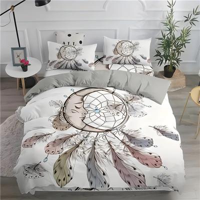 Mond Traumfänger Feder 3D Gedruckter Bettbezug Kissenbezug Elegant Böhmischer Stil Bettdeckenbezug Für Teenager Erwachsene Steppdeckenbezug
