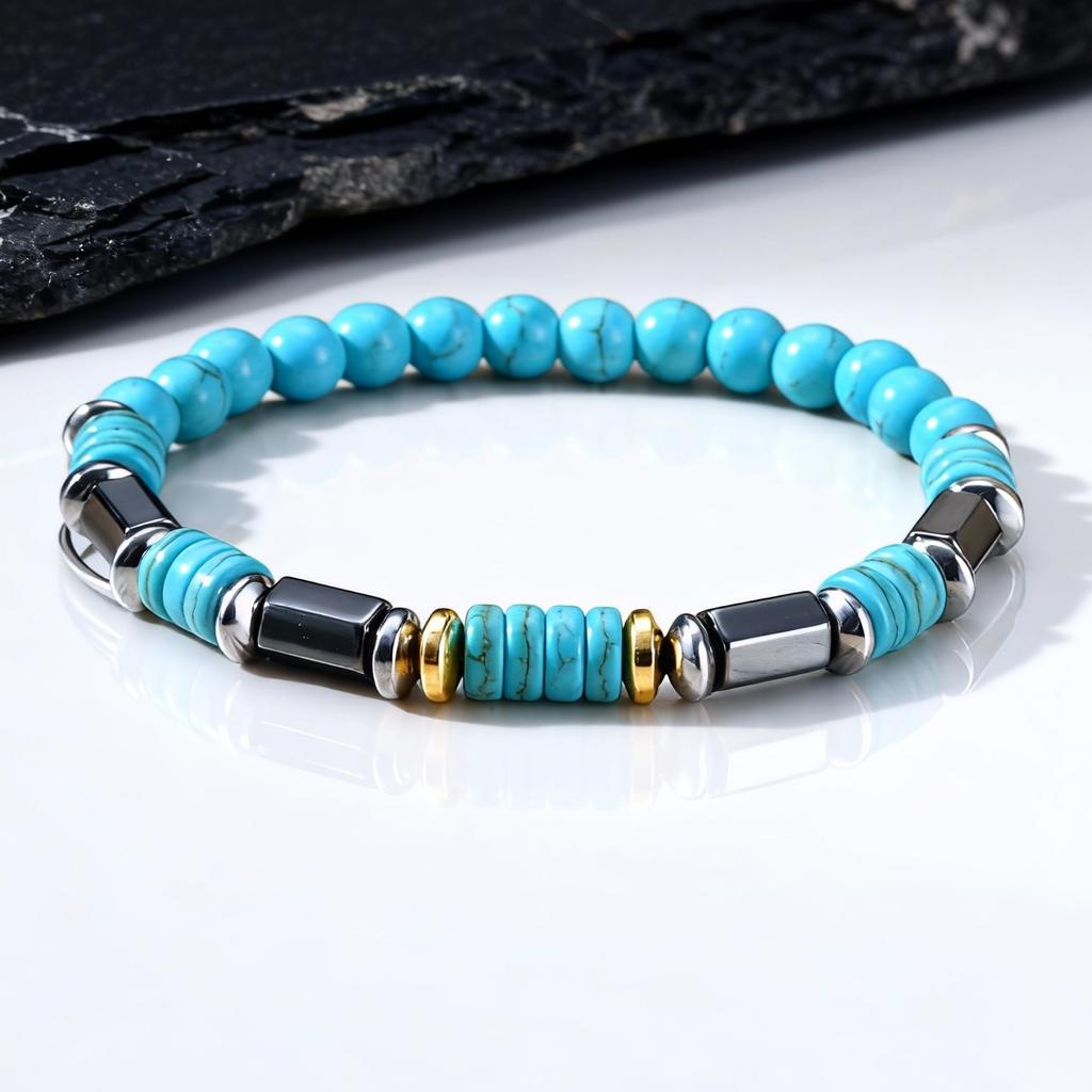Vintage Imitation Natural Blue Stone Bead Bracelet for Men,Trendy Summer Bohemian Beaded Bracelet Gift