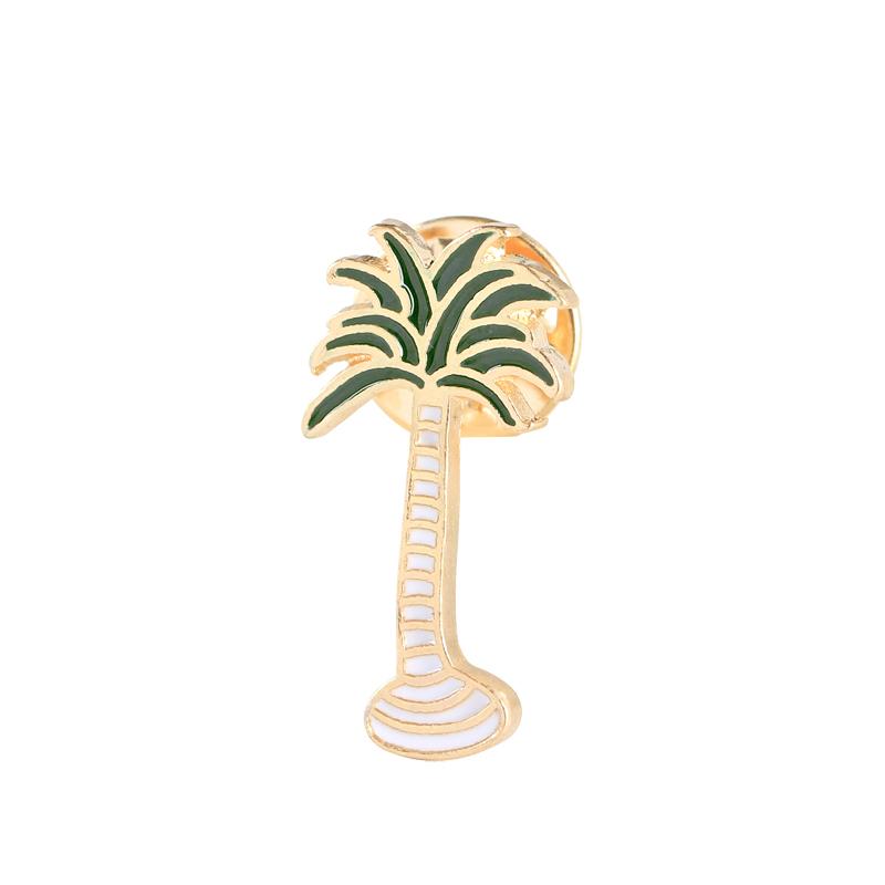 Summer Beach Plants Badge Simple Desert Cactus Enamel Brooches Green Leaf And Coconut Tree Shaped Golden Pins