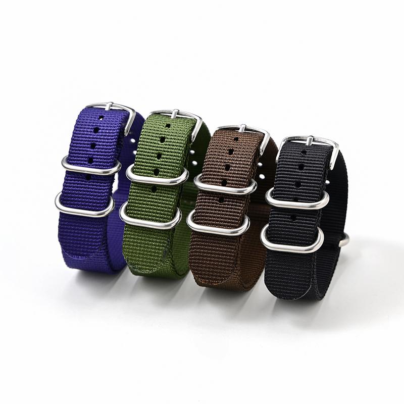 Nylon Watch Strap Replacement Strap with Silver Stainless Steel Buckle for Men's Watch 20mm/22mm/24mm Watch Bands