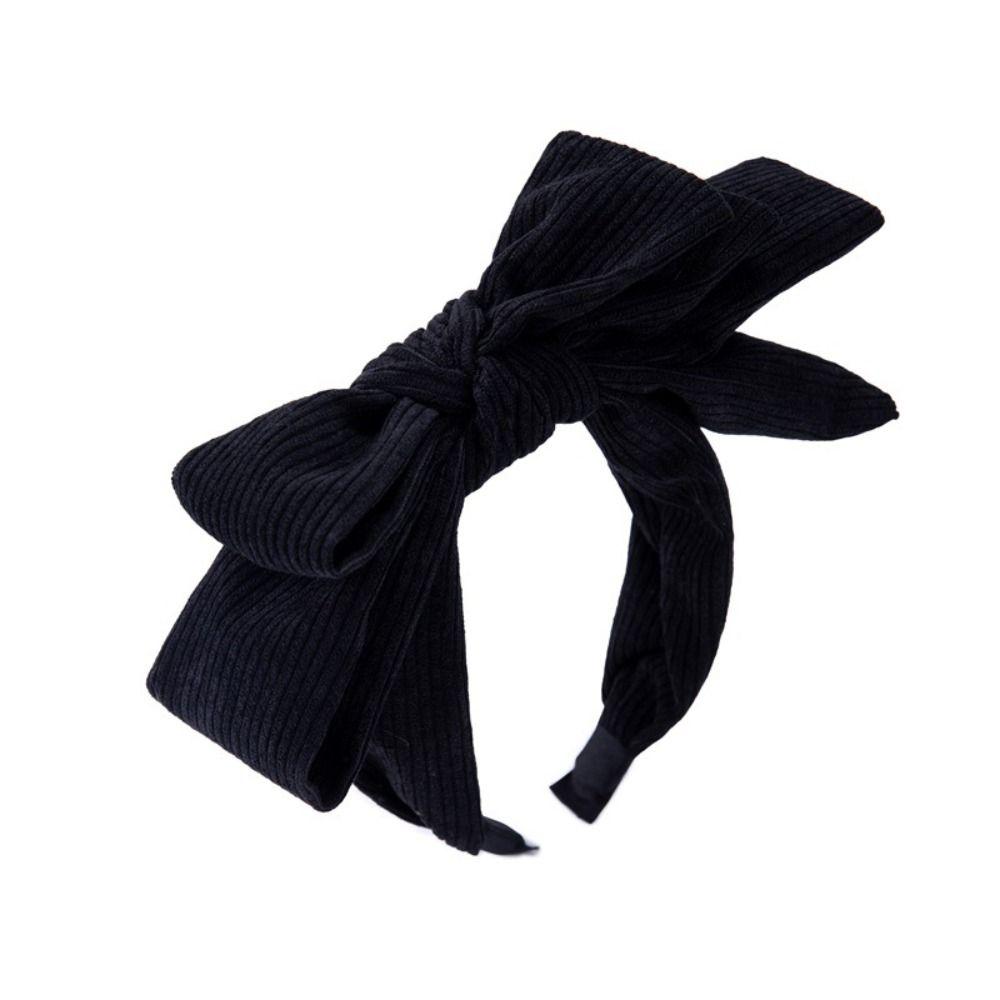 Sweet Corduroy Bowtie Headband Wide Solid Color Bowtie Hair Hoop Large Hair Band Wash Face Hairband Makeup