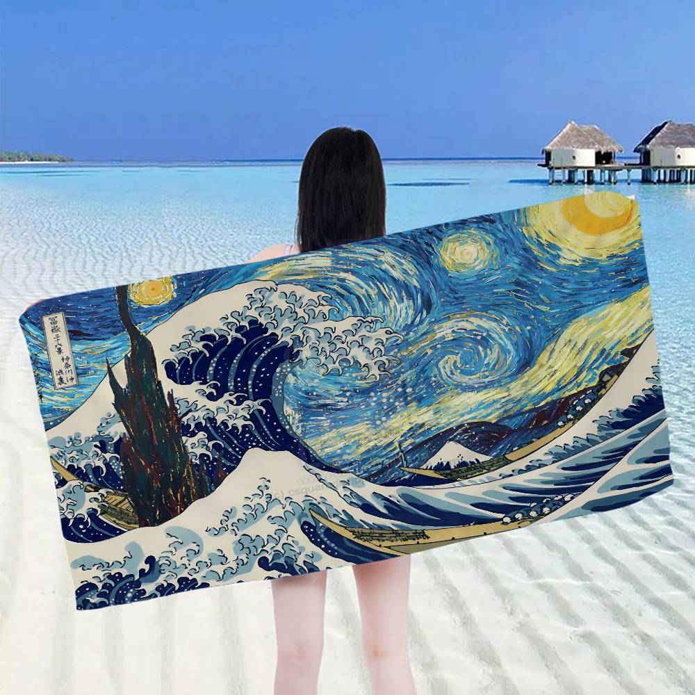 The Great Wave Off Kanagawa Microfiber Beach Towel Absorbent Quick Dry Soft Yoga Swimming Resort Mountain Climbing Towel