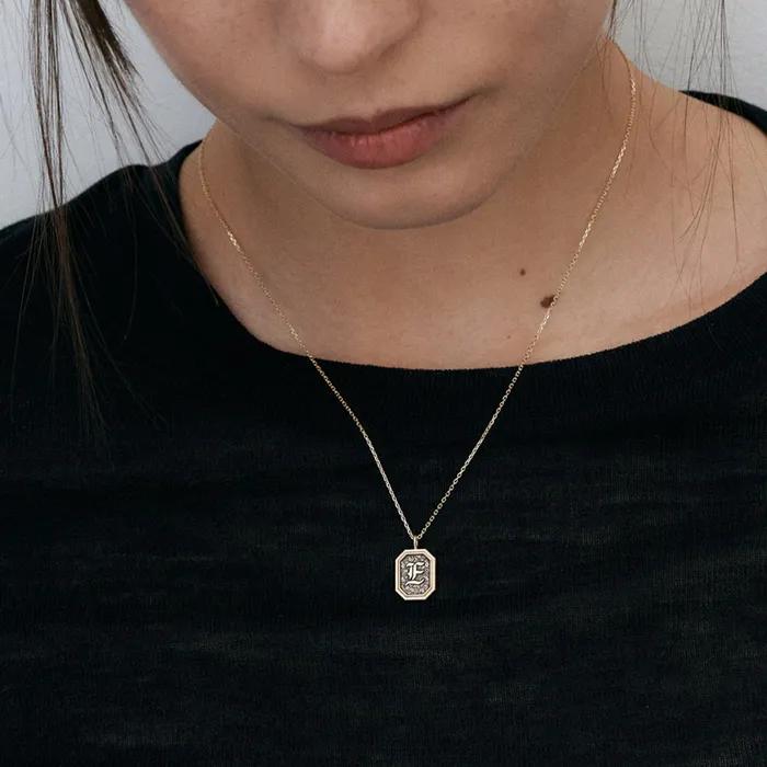 [14K]_square framed initial necklace: small.