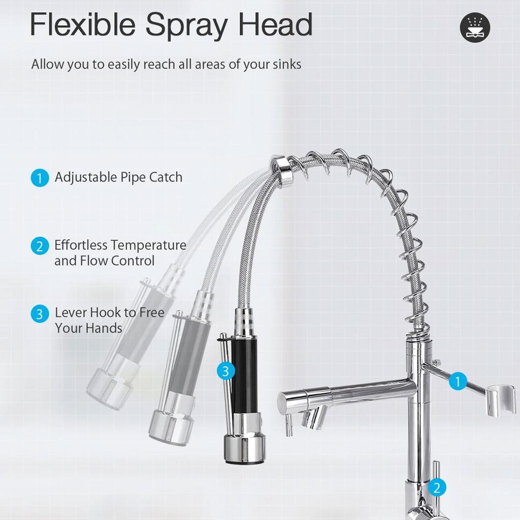 Pull Out Kitchen Tap Chrome Finished Spring Faucet Swivel Spout Vessel Sink