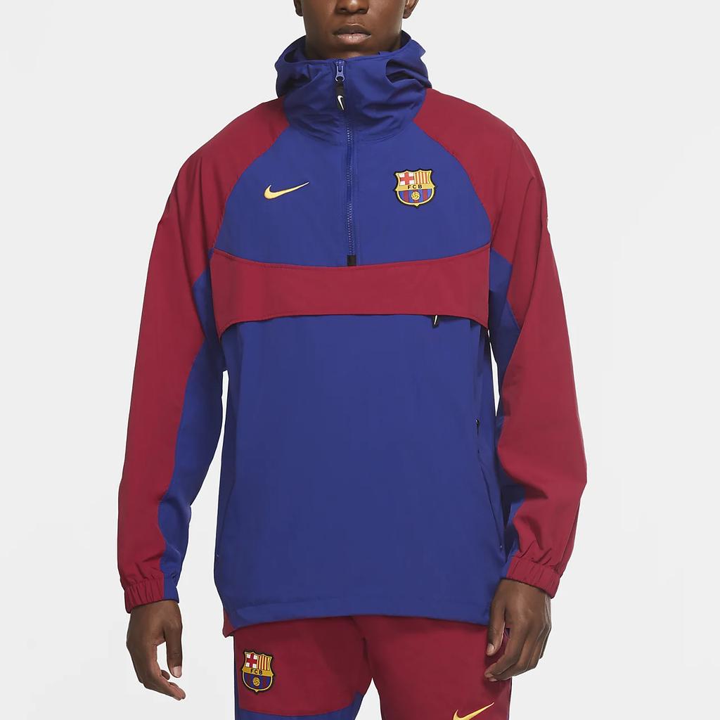 Nike FC Barcelona Half-Zip Hooded Windrunner Men Tops Red Blue CW2934-455