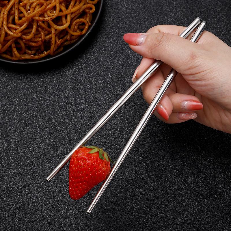 Stainless Steel Chopsticks Non-slip Household Hotel Canteen Full Round Chopsticks Laser Logo Stainless Steel Metal Chopsticks